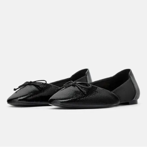 NWOT Zara Black Bow Trim Ballet Flats Size 7 - Picture 2 of 11